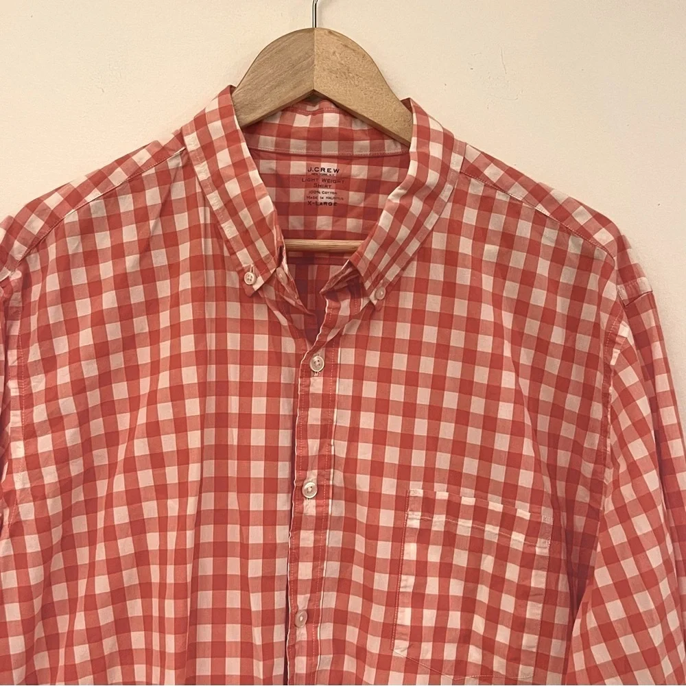 ✅ J‎. Crew XL Cotton lightweight Plaid checkered Long Sleeve Button Down Shirt